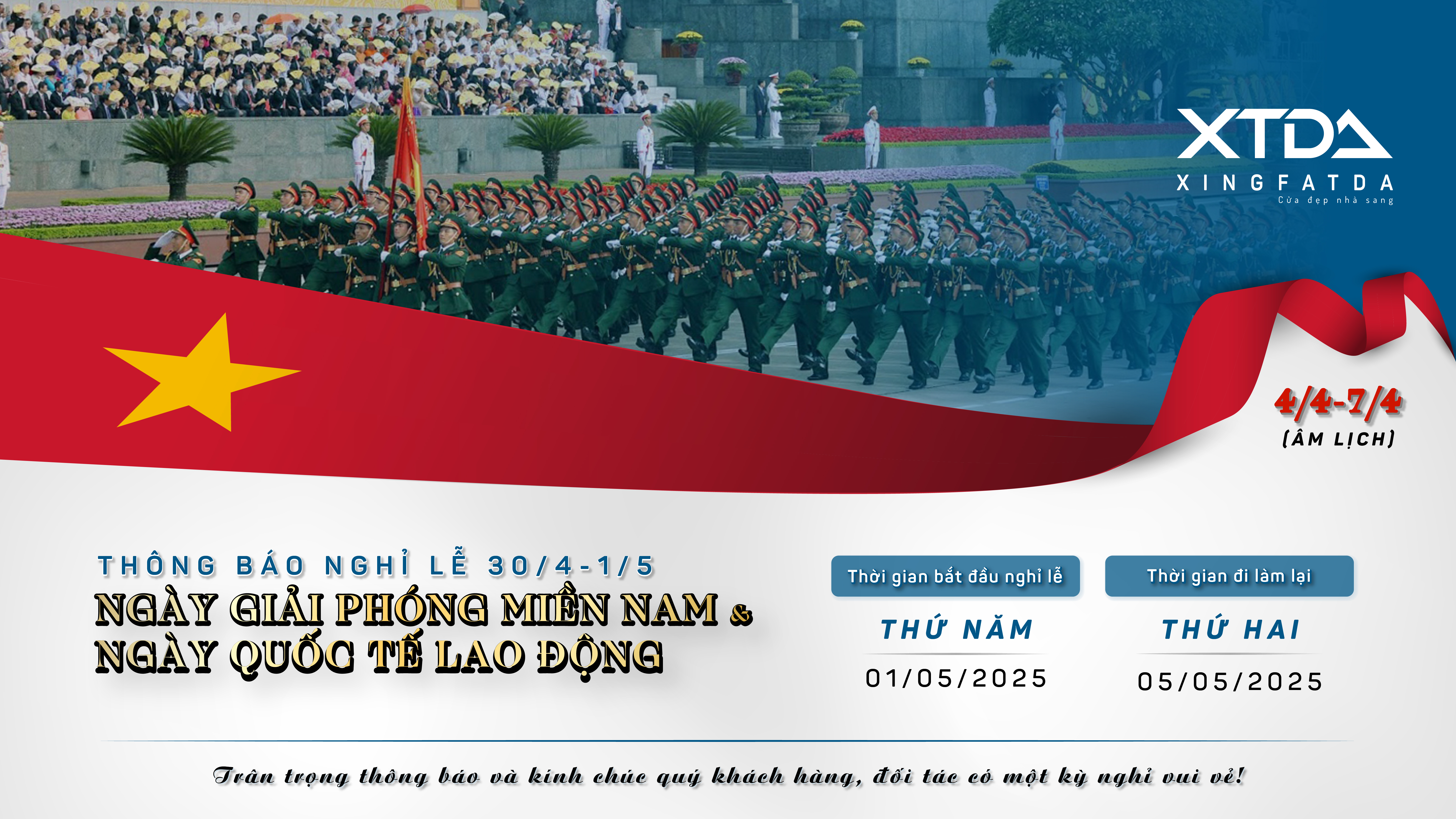 NHÔM TIẾN ĐẠT THÔNG BÁO LỊCH NGHỈ LỄ 30/4 & 1/5